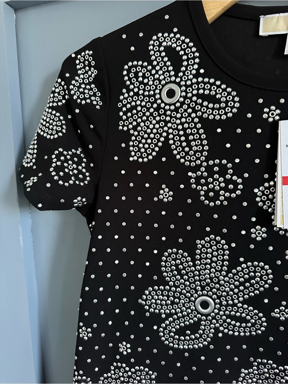 Michael Kors Black Mini Dress with White Floral Stud Details BRAND NEW - Picture 7 of 8